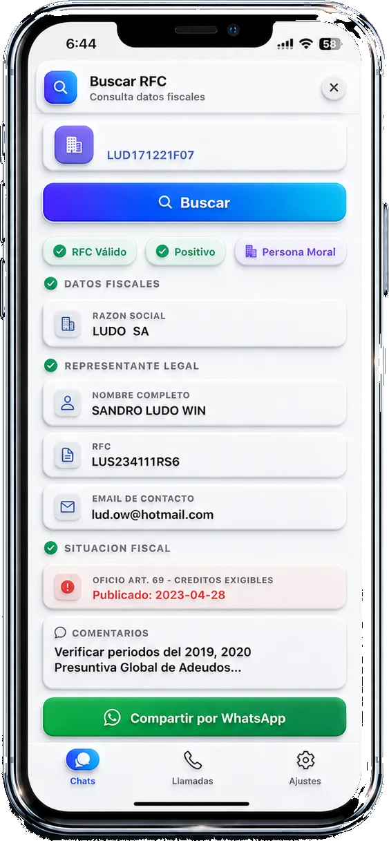 Buscador de RFC con datos fiscales y situación
