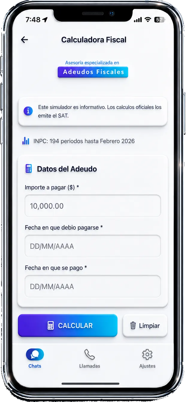 Calculadora fiscal de adeudos con actualización y recargos