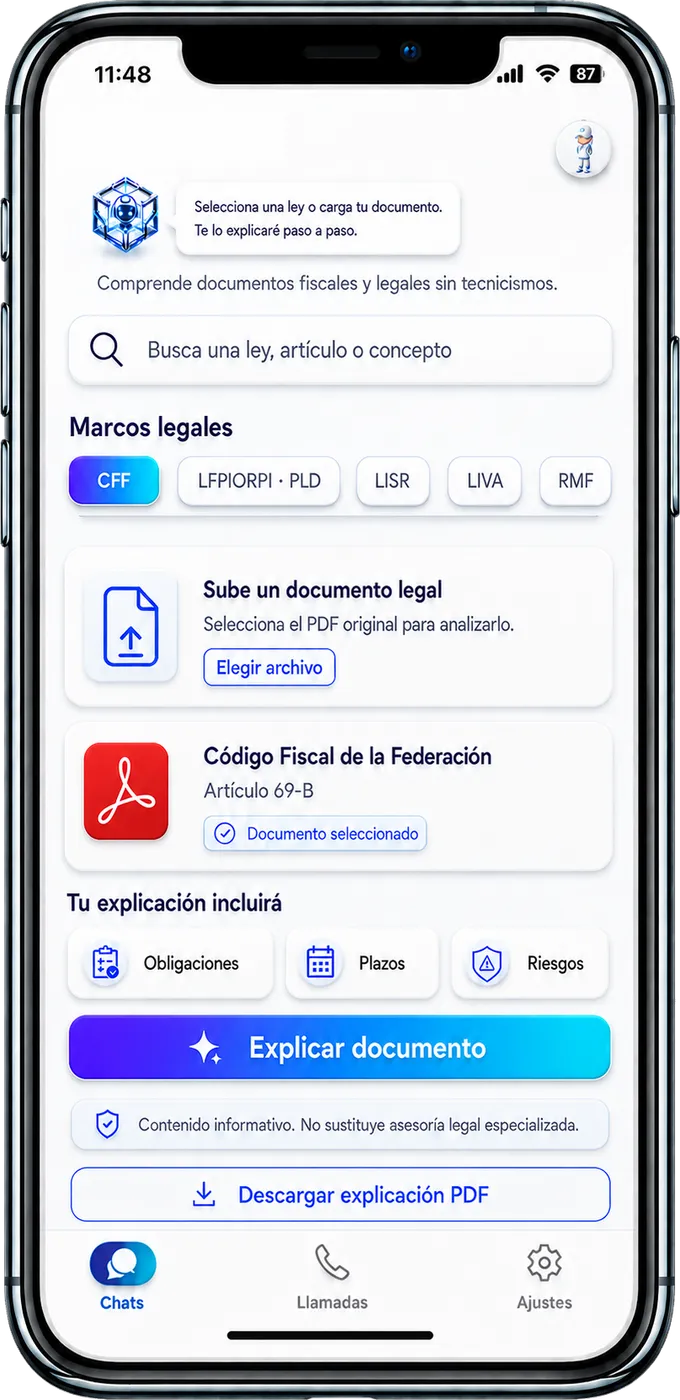 Explicación sencilla de un documento legal subido a la app